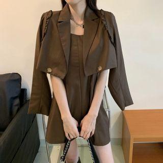 Spaghetti Strap Shirred A-line Dress / Blazer