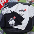 Couple Matching Elbow-sleeve Panda Printed T-shirt