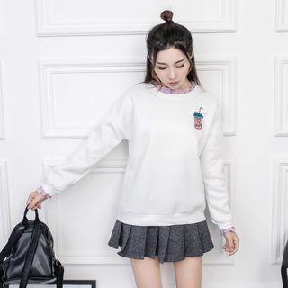 Print Fleece-lined Mock Two-piece Long-sleeve Sweatshirt