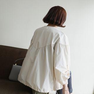 Tab-sleeve Shirred Zip-up Jacket
