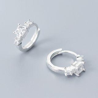 925 Sterling Silver Rhinestone Hoop Earring 1 Pair - S925 Silver - Earrings - One Size