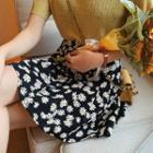 Plain Short-sleeve Knit Top / Flower Print Mini A-line Skirt