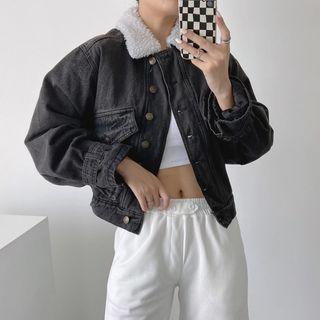 Fleece Panel Cropped Denim Jacket
