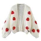 Strawberry Accent Cardigan White - One Size