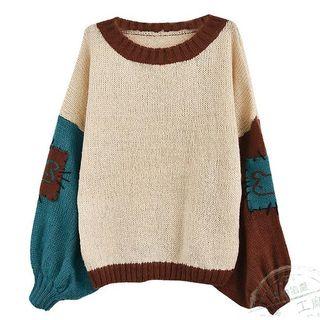 Color-block Sweater Khaki - One Size