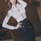 Set: Contrast Trim Blouse + Fitted Skirt