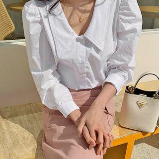 Collared Puff-shoulder Blouse