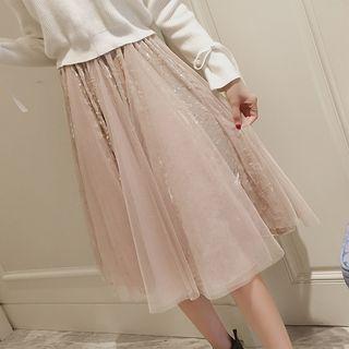 High Waist Mesh Midi Skirt