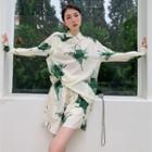 Collar Asymmetrical Button-up Print Blouse / Shorts
