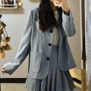 Single-breasted Blazer / Pleated Mini A-line Skirt
