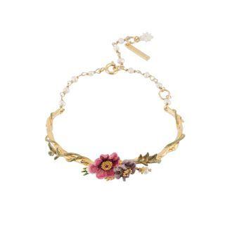 Fashion And Elegant Plated Gold Enamel Flower Imitation Pearl Bangle Golden - One Size