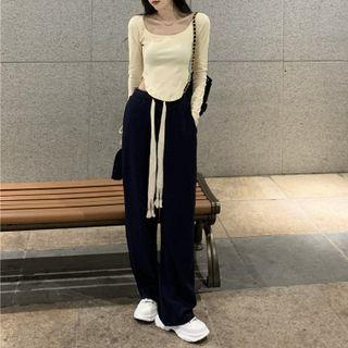 Long-sleeve Scoop Hem T-shirt / Pants