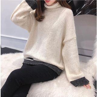 Color Block Turtleneck Knit Sweater