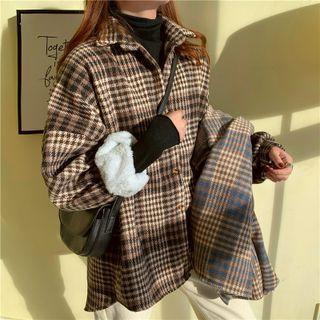 Fleece-lined Plaid Shirt / Long-sleeve Turtleneck Top
