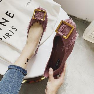 Square-toe Feather-accent Flats