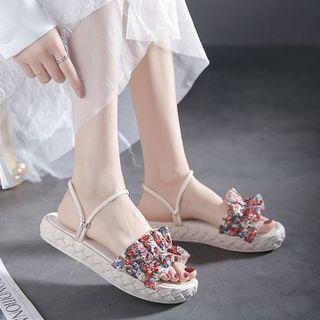 Platform Floral Print Frill Trim Sandals