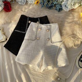 Faux-pearl Button High-waist Tweed Shorts