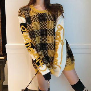 Printed Checked Knit Top Yellow - One Size
