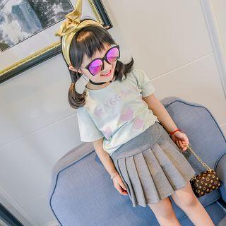 Set Of Two: Short-sleeve Cartoon Printed Top + Pleated Skirt