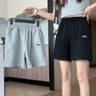 High-waist Embroidered Lettering Shorts