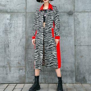 Paneled Zebra Print Shirt Black & White & Orange - One Size
