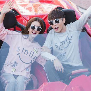 Couple Matching Loungewear Set: Long-sleeve Printed T-shirt + Pants