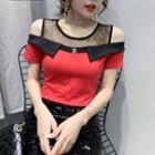 Lace Panel Cold-shoulder Short-sleeve T-shirt