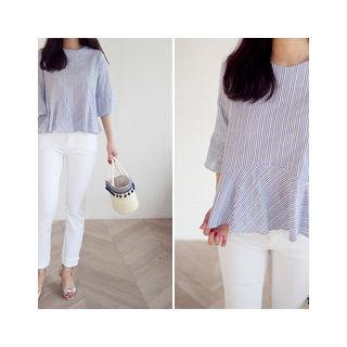 Elbow-sleeve Stripe A-line Top