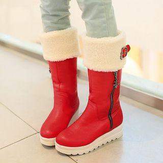 Platform Fleece Trim Mid-calf Boots