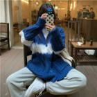 Long-sleeve Two-tone Cable Knit Thick Cardigan