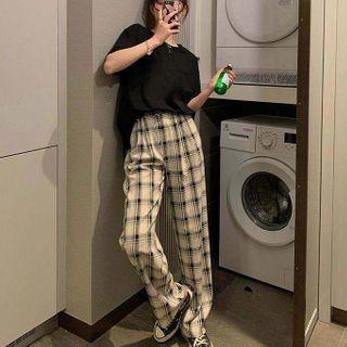 Plaid Straight Leg Pants / Camisole Top