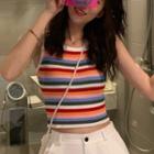 Halter Striped Top White Trim - Pink & Red & Green - One Size