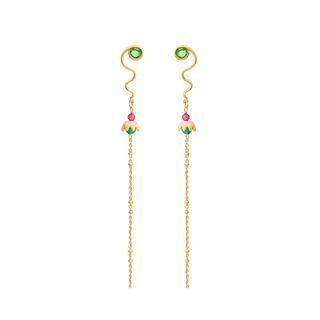 Fashion Simple Plated Gold Enamel Flower Tassel Earrings Golden - One Size