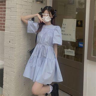 Elbow-sleeve Tiered Mini A-line Dress