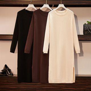 Slit Ribbed Knit Midi Dress