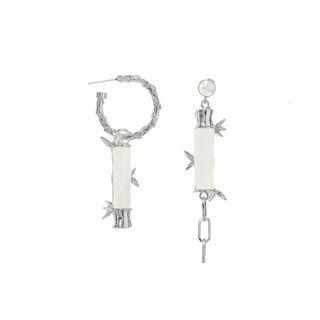 Bamboo Asymmetrical Alloy Dangle Earring 1 Pair - D1005-1 - Silver - One Size