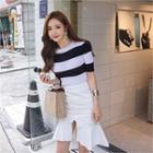 Short-sleeve Two-tone Knit Top