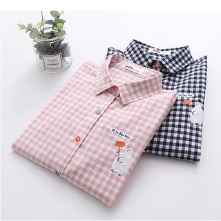 Plaid Bear Embroidery Shirt
