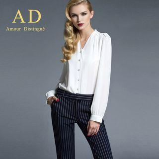 Chiffon Blouse / Striped Trousers