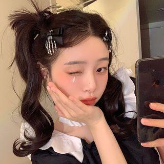 Bow Skeleton Hand Alloy Hair Clip F730 - Black & Silver - One Size