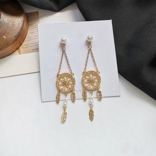 Faux Pearl Alloy Dream Catcher Dangle Earring 1 Pair - S925 Silver Stud Earrings - Gold - One Size