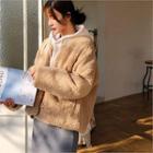 Round-neck Faux-fur Jacket With Scarf Beige - One Size