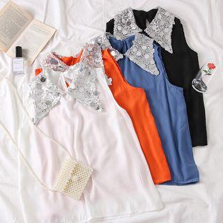 Sequined-collar Plain Vest