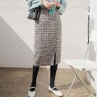 Plus Size Slit-hem H-line Tweed Skirt