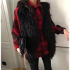 Furry Open-front Vest/ Plaid Shirt