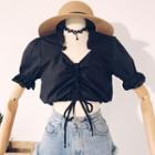 Short-sleeve Lace Trim Drawstring Blouse
