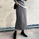 Drawcord Woolen Long Skirt Charcoal Gray - One Size