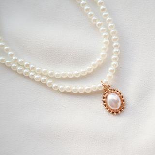 Faux Pearl Pendant Layered Choker White - One Size