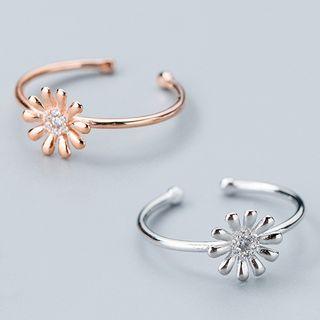 925 Sterling Silver Rhinestone Daisy Open Ring