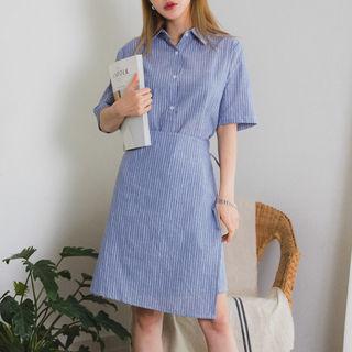 Surplice Wrap Striped Shirtdress